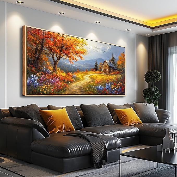 FUHAIHUA Large Wood Framed Wall Decor For Living Room Canvas Wall Art For Office Modern Wall Decorations For Bedroom Reddish Orange Tree Painting Farmhouse Pictures Artwork Room Home Decor 24x48 In