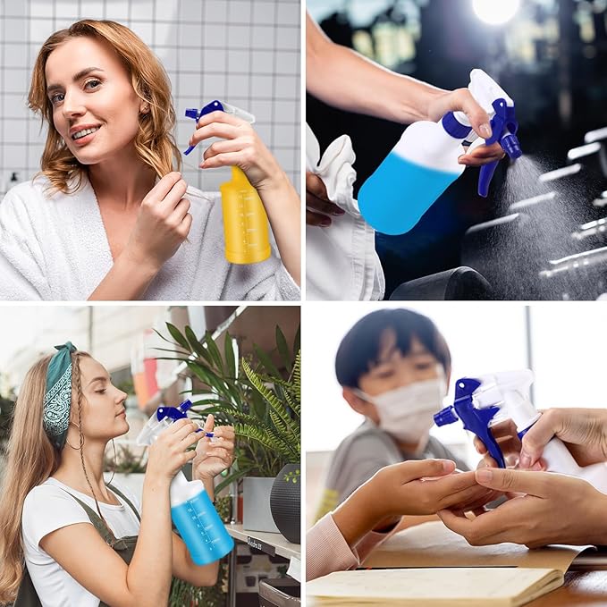 Eccliy 12 Pcs 16 Oz Plastic Spray Bottle, Adjustable Empty Reusable Sprayer for Cleaning, Planting, Water, Bathroom and Kitchen, BBQ, Commercial and Residential (Blue,Measurements)