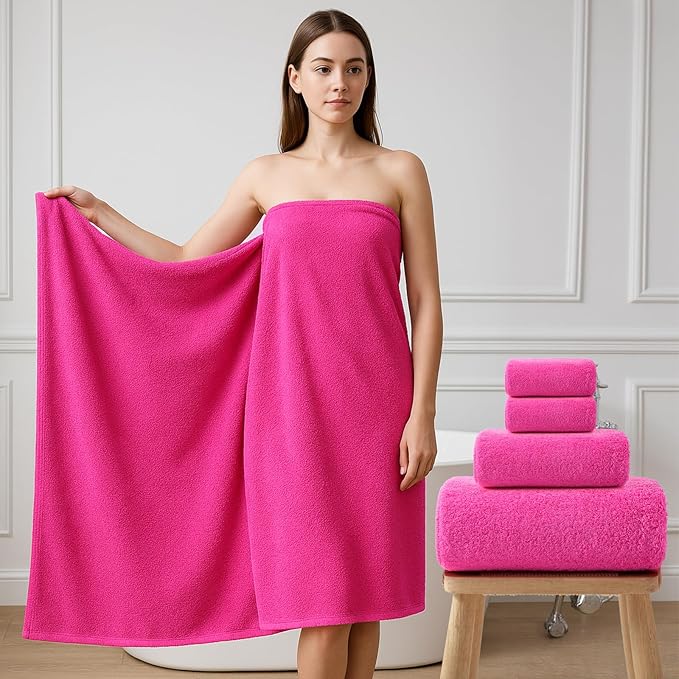 REDKISS Luxury Pink Bath Towel Set of 4, 100% Cotton 900 GSM Premium Bathroom Towels, Ultra Soft, Highly Absorbent & Quick Dry Bath Sheets, No Shedding, Hotel & Home Spa Towel Sets for Adults