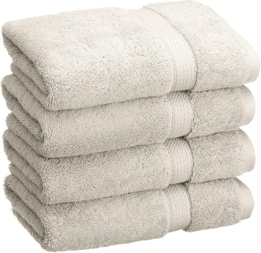 BLUENILEMILLS BNM Egyptian Cotton 4-Piece Towel Set, Includes 4 Hand Towels, Attached Loop for Easy Hanging and Storage, Hotel Quality, Perfect for Bathroom, Gym, Shower Space, or Spa, Stone