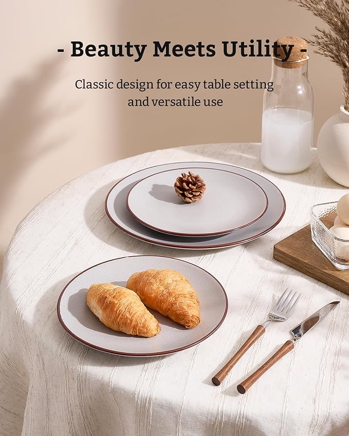 Famiware Venus Ceramic Plates and Bowls Sets, Speckled Dinnerware Dish Sets for 8 (24 Pieces) - Microwave and Dishwasher Safe, Matte Light Grey