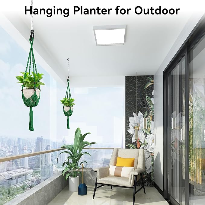 USLAI Macrame Plant Hanger for Indoor Outdoor, Up to 3-6.5 inch Pot, Hanging Planter Flower Pot Holder with Beads and Tassels, Boho Home Decor, 2-Pack, Green