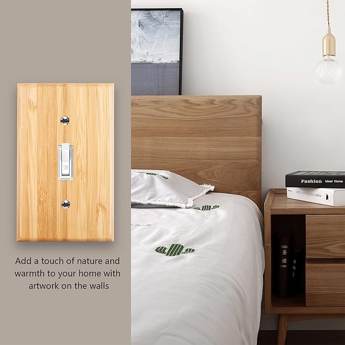Raw Wood Single Toggle Decor 4.5" X 2.76" Light Switch Plate Cover Wall Plate Bamboo Quality Outlet Covers For Bedroom Kitchen Home Decorative