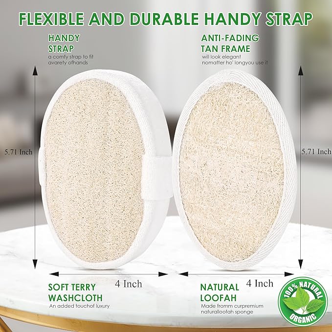 Natural Loofah Sponge, 3 Pack Exfoliating Body Scrubber for Shower, Organic Biodegradable Bath Luffa with Thin/Thick Textures, Eco-Friendly Body Exfoliator for Men & Women, Hanging Rope