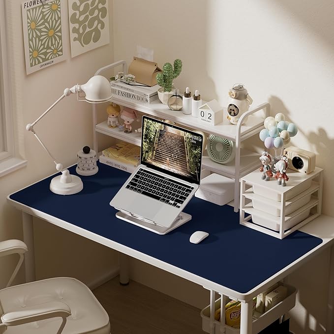 Aothia Leather Desk Pad Protector, Office Desk Mat, Large Mouse Pad, Laptop Desk Pad, Non-Slip PU Leather Desk Blotter, Waterproof Desk Writing Pad for Office and Home (Dark Blue, 55" x 24")