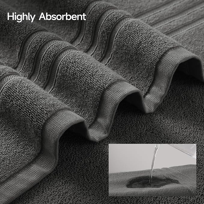REDKISS 6 Piece Luxury Bath Towel Set - 100% Cotton Towels for Bathroom, 600 GSM Premium Dark Grey Towels of 6, Includes 2 Large Bath Sheets, 2 Hand Towel, 2 Washcloths, Highly Absorbent