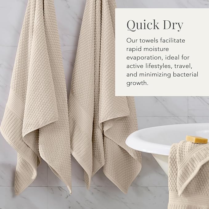 NY Loft 100% Cotton 2 Pack Bath Sheet Towel Set | Super Soft & Absorbent Quick-Dry Oversize Bath Towels |Textured and Durable Cotton | Sand