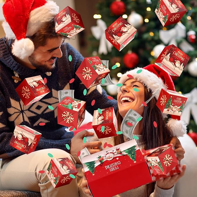 BABORUI Christmas Surprise Gift Box Explosion for Money With Confetti, Seeroze Surprise Money Box for Cash Gift (Red Snowman)