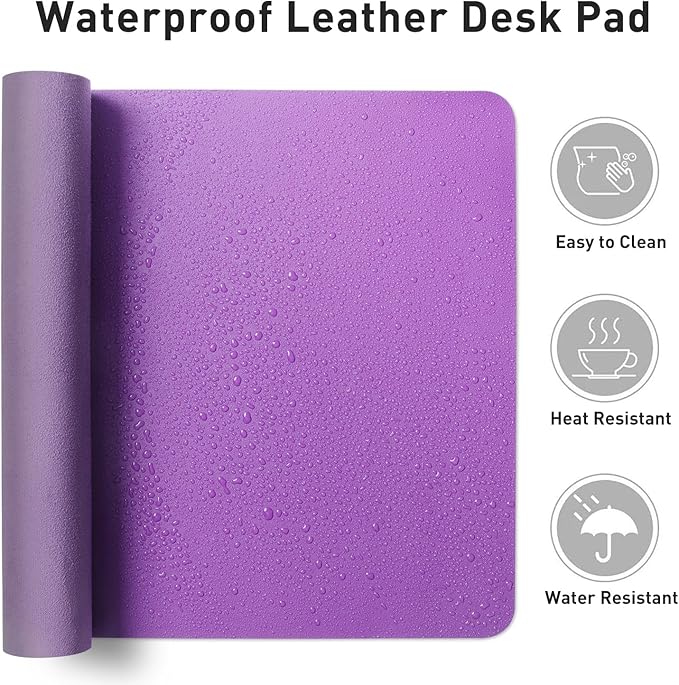 Aothia Faux Leather Desk Mat – Large Mouse Pad, Non-Slip PU Leather Blotter, Waterproof Writing Surface for Office and Home (Iris Violet, 47.2" x 23.6")