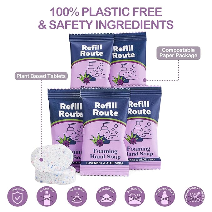 Foaming Hand Soap Tablet Refills Refill Route-6 Pack Foaming Soap Tablets For 6 x 8fl oz Bottles - Plant-Based - Cleansing & Moisturizing - Lavender Scent