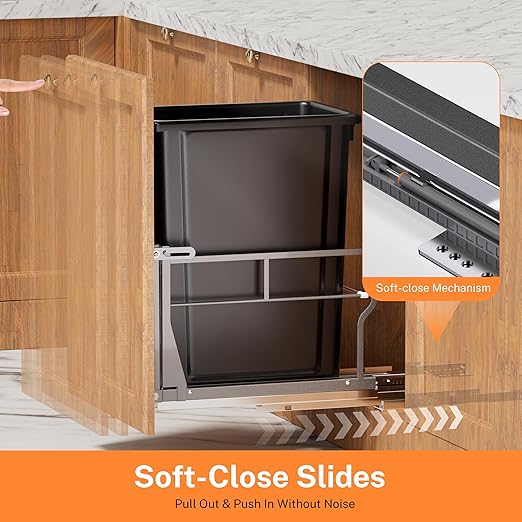 Tiltable 10° Pull Out Trash Can Under Cabinet with 40Qt Bin, Under Sink Trash Can with Soft-Close Slides, Cabinet Trash Can Pull Out Kit, Easy to Take Out Bin for Minimum Cabinets Opening 12" W