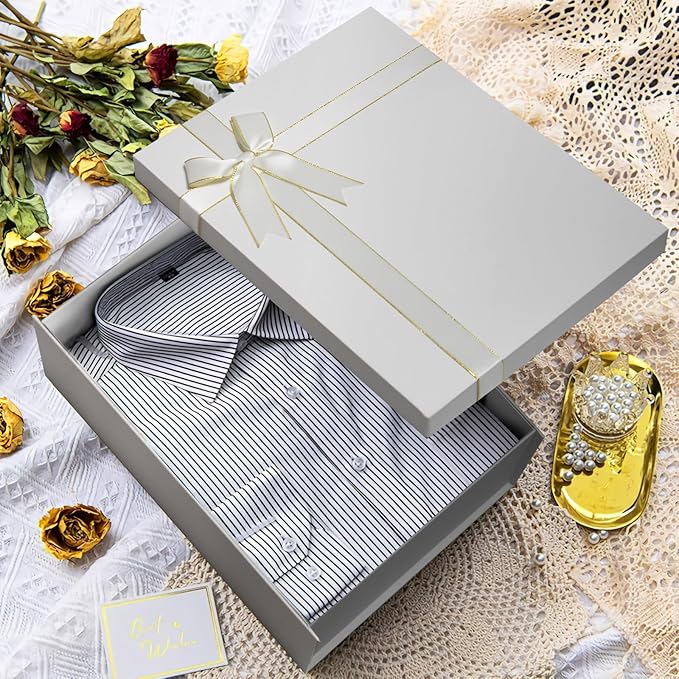 2 Pack Large Gift Boxes with Lids for Presents, 13"x10"x5" White Gift Wrap Boxes, Foldable Box for Gifts, Sturdy Present Box for Birthdays, Anniversaries, Festivals or Special Celebration