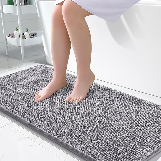 OLANLY Bathroom Rugs 50x30, Extra Soft Absorbent Chenille Bath Rugs, Rubber Backing Quick Dry, Machine Washable Bath Mats for Bathroom Floor, Tub and Shower, Home Decor Accessories, Grey