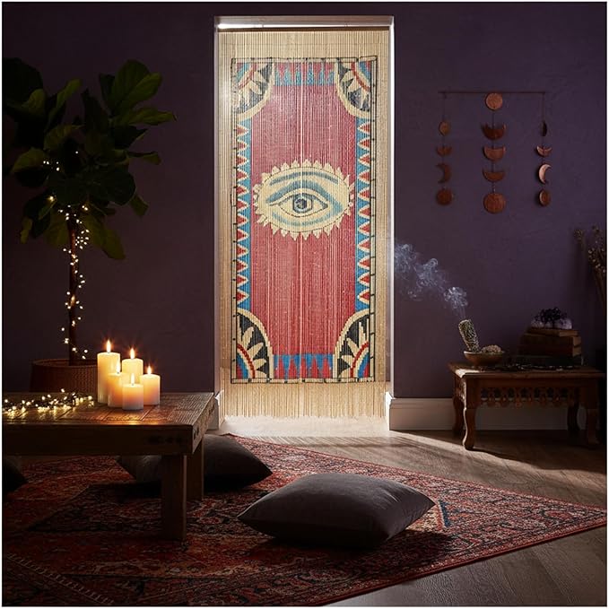 Bamboo Curtains 35.5 X 78 Inch - Eye Design Beaded Curtain Bamboo for Doorway - Mysterious Ghostly Style Curtain for Home Decor Enthusiasts