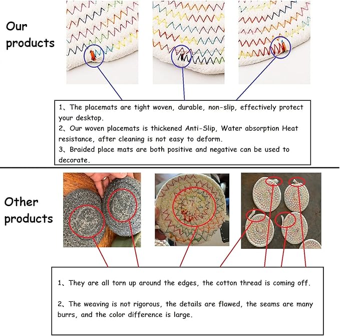 6 Pack Woven Placemats Large Table Mats, 13.8 inches Round Farmhouse Heat Dinner Plate Mat Set - Cotton Braided Placemats - Boho Charger Plate - Hot Pads Pot Holder Mats for Kitchen