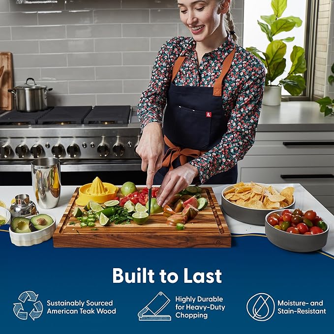 Sonder Los Angeles, Large Teak Wood Cutting Board for Kitchen with Juice Groove, Reversible Charcuterie Butcher Block 18x14x1.25 in (Gift Box Included)