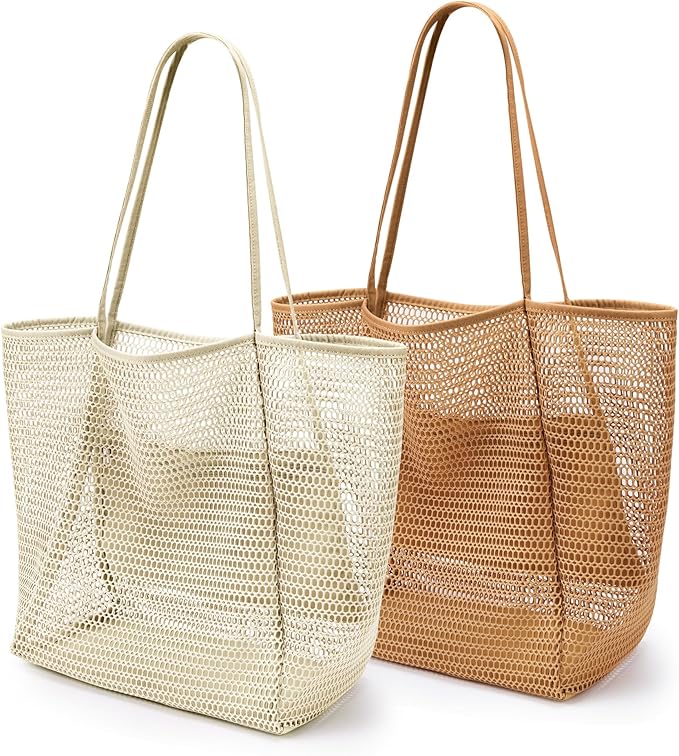 KALIDI BeachNylon Mesh Tote Bag, Casual Tote Bag Hobo Women Foldable MAX 23L Shoulder Bag For Beach Picnic Vacation