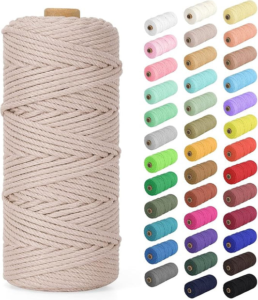 Macrame Cord 3mm x 109Yards (328Feet), Natural Cotton Macrame Rope - 4 Strands Twisted Macrame Cotton Cord for Wall Hanging, Plant Hangers, Crafts, Gift Wrapping and Wedding Decorations, Pink Gray