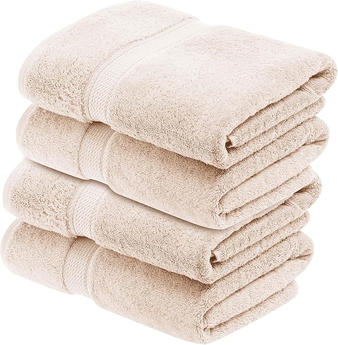 BNM Egyptian Cotton Heavyweight Towels, Ideal For Bathroom, Shower, Spa, 800 GSM Bath Towels, Highly-Absorbent, Luxury Bathroom Essentials, Ultra-Soft Plush Home Basics, Bath Towel Set of 4, Cream