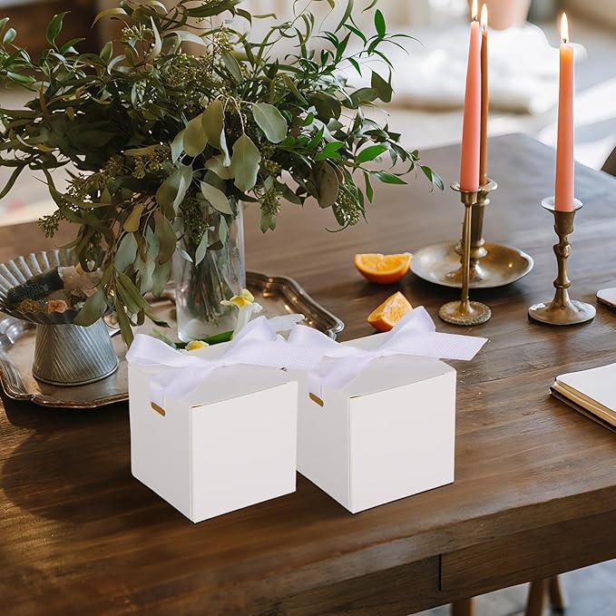 48 Pcs Christmas Gift Boxes with Ribbon Small Party Favor Boxes with Lids Mini Treat Candy Container for Wedding, Party, Birthday, Valentine's Day and More(White,2 Inch)