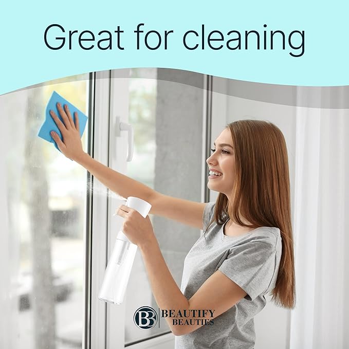 BeautifyBeauties Spray Bottle For Hair – Continuous Mister Spray Bottle for Hairstyling, Cleaning, Plants, Pets, Barbers, Salons, Essential Oil Scents (Clear, 16.9oz/500ml) 11" H x 2.6" L