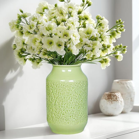 Green Ceramic Vase for Flowers, 9 inch Decorative Vase for Pampas Grass, Modern Texture Vases for Home Decor, Table Shelf Living Room Kitchen Living Room Decor