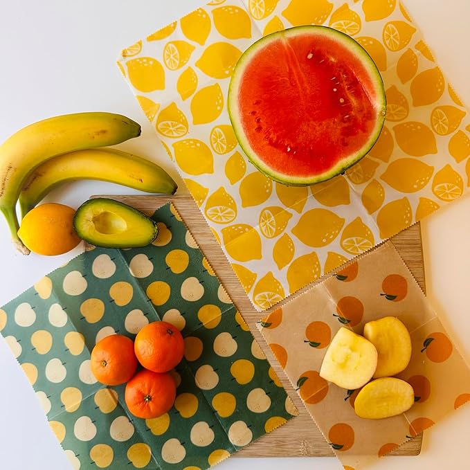 Truebee Reusable Beeswax Food Wraps 7-Pack Summer Orchard – Non Toxic, Plastic Free, Silicone Free, Sustainable, Environmentally Friendly, Organic Cotton Beeswax Wraps (S, M, L)