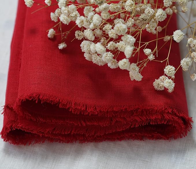 Christmas Table Runner with Fringe- 14x90 Inch Long Red, 100% Pure Linen Christmas Runner for Table, Red Table Runner for Winter – Machine Washable, Handmade