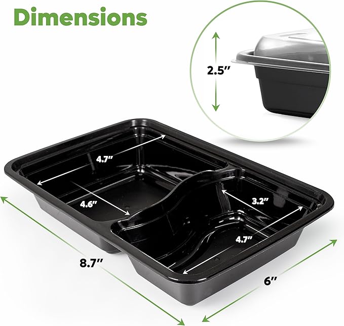 GUSTO [28 oz - 50 Count 2-Compartment Meal Prep Containers with Lids – Reusable, Microwaveable, Dishwasher & Freezer Safe, BPA-Free Food Storage Boxes for Portion Control (Formerly Comfy Package)