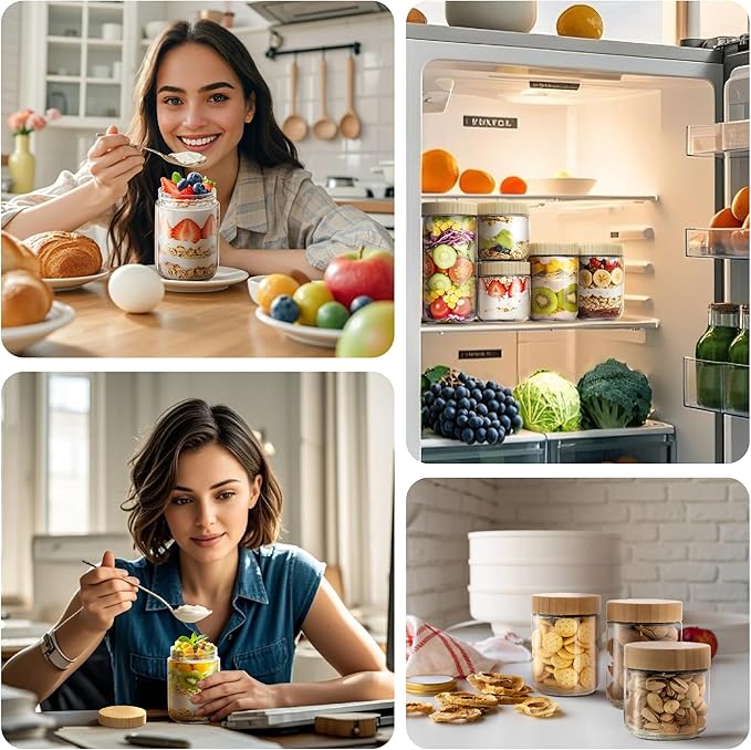 2 pack 24oz Overnight Oats Containers with Bamboo Lids, Glass Jars with Airtight Lids for Meal Prep, Wide Mouth Mason Salad Jars, Glass Food Storage Container for Yogurt Chia Snacks Spice Sugar