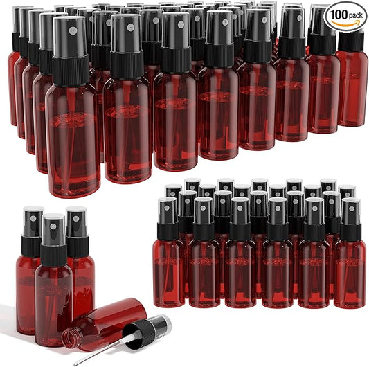 100Pack Small Spray Bottles 1oz, 30ml Travel Spray Bottle with Black Fine Mist Sprayer, Mini Empty Refillable Containers Portable Cosmetic Bottles for Plants, Cleaning, Misting & Skin Care-Red