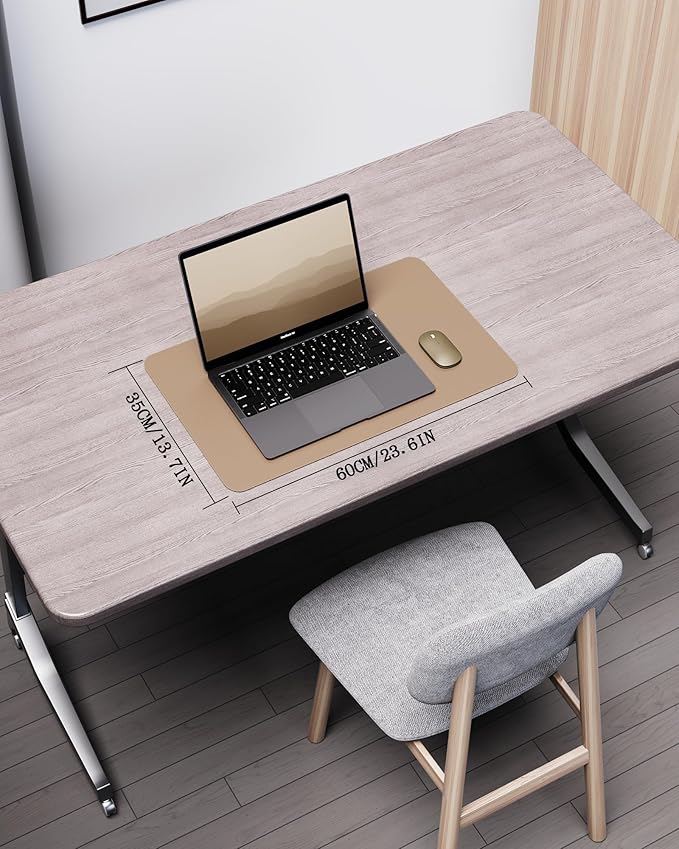 YSAGi Double-Sided Desk Pad, Leather Desk Mat, Eco Cork Desk Pad Protector, Large Mouse Pad for Desk, Waterproof Desk Blotter Pad, Writing Pad for Office/Home(23.6"x13.7",Apricot)