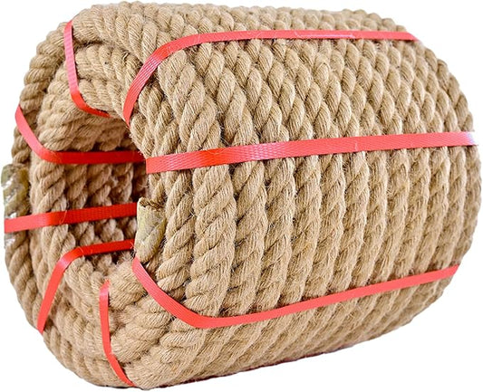 Jute Rope: Twisted Manila, 25mm Natural Thick Hemp - Heavy Duty Tug of War & Home Decor, 100 ft