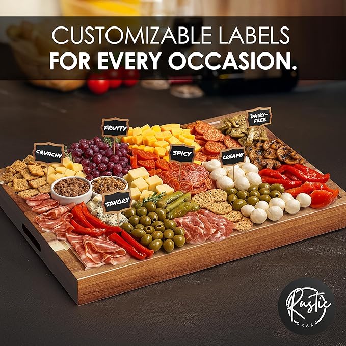 33"x 24" EXTRA LARGE Acacia Wood Cutting Board for Kitchen w/Juice Grooves, Tray Handles, Gift Box, Butcher Block, Serving & Charcuterie Tray, 10 Chalkboard Labels w/Chalk Pens