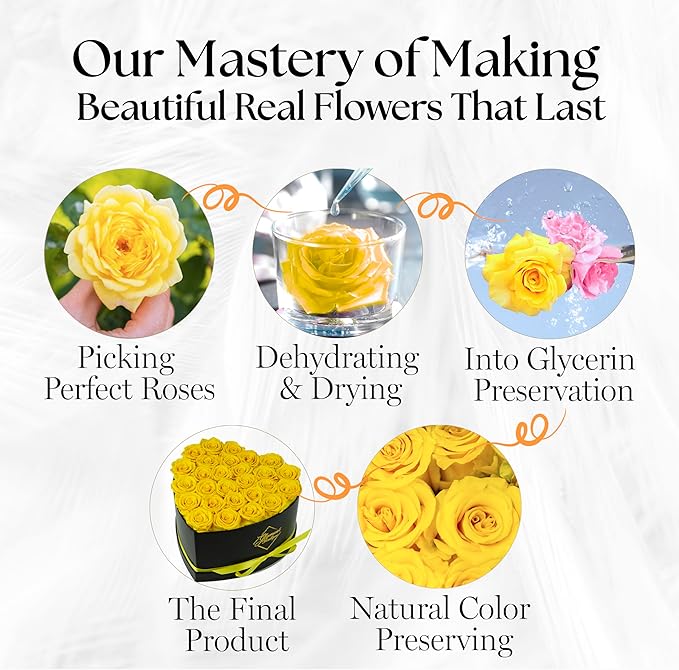 GLAMOUR BOUTIQUE 27 Flower Forever Heart Shape Box - Preserved Roses Gift for Her, Preserved Flowers, Yellow