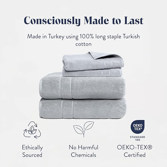 Brooklinen Super-Plush Turkish Cotton Bath Towel Set - Set of 2 Bath Towels + 2 Hand Towels Cotton, 820 GSM, Highly Absorbent, Machine Washable, Perfect for Home & Bathroom (Smoke Grey)