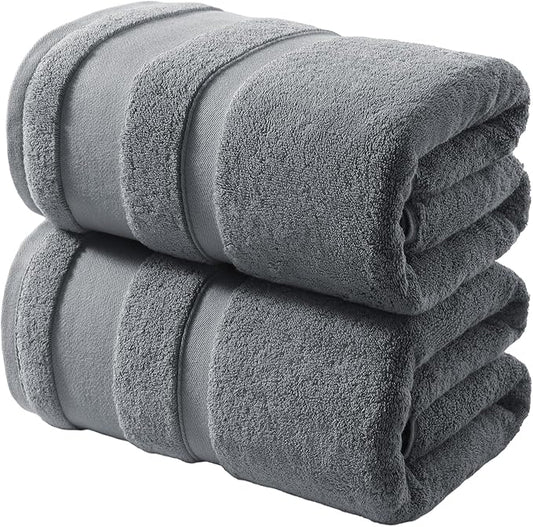 REDKISS 100% Cotton Bath Towels Set of 2, Extra Large Bath Sheets 35 X 70 Inches, 800 GSM, Quick Dry, Ultra Soft & Super Absorbent Bathroom Towel Sets for Bathroom, Gym, Spa, Pool & Hotel, Grey