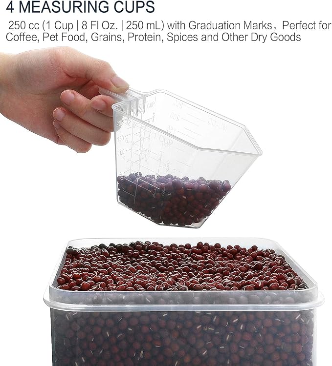 Large Food Storage Containers 5.2L (175oz), MCIRCO 4 Pieces Plastic Airtight Food Storage Containers for Flour, Sugar, Baking Supplies, with 4 Measuring Cups and 20 Labels