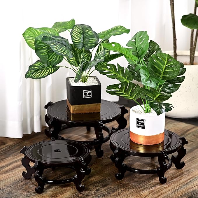 Yoiemivy 10 Inch Wooden Plant Stand Vase Stand Indoor Chinese Fishbowl Planter Stands for Display Oriental Style Indoor Plant Pot Pedestal Stand (10 Inch)