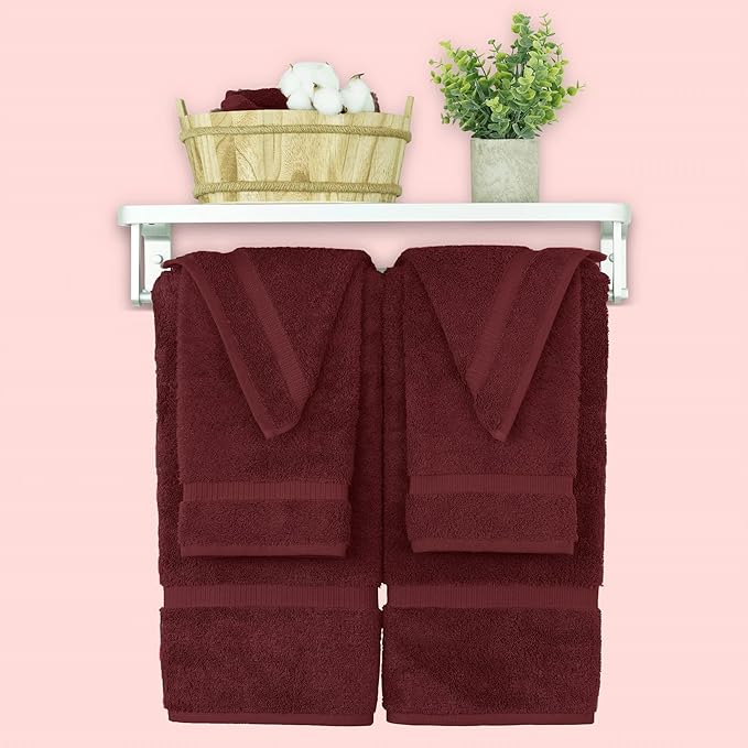 Chakir Turkish Linens 100% Cotton Premium Turkish Towels for Bathroom, 2 Large Bath Towels, 2 Hand Towels, 2 Washcloths (6-Piece Towel Set, Cranberry)
