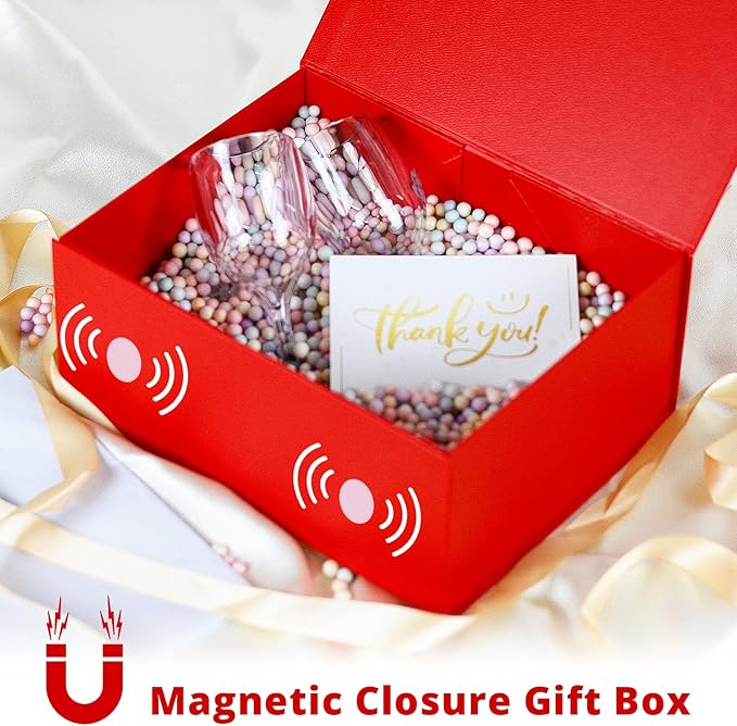 MOYEUPAC Red Gift Box,9" X 7" X 4" with Lids for Presents Magnetic Closure Gift Packaging for Christmas,Thanksgiving Halloween, Birthday Red with Ribbon