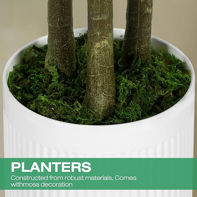 Faux Fiddle Leaf Fig Tree, 6ft Faux Plant Fake Ficus Silk Trees with White Planter, Artificial Fig Trees Floor Plants for House Office Living Room Indoor Home Decor (Fiddle Leaf)