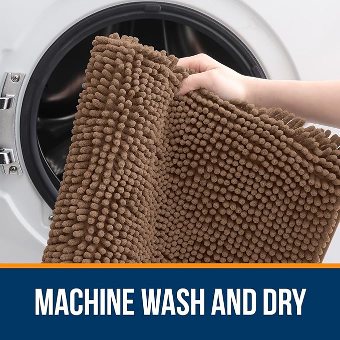OLANLY Bathroom Rugs 24x16, Extra Soft Absorbent Chenille Bath Rugs, Rubber Backing Quick Dry, Machine Washable Bath Mats for Bathroom Floor, Tub and Shower, Home Decor Accessories, Mocha
