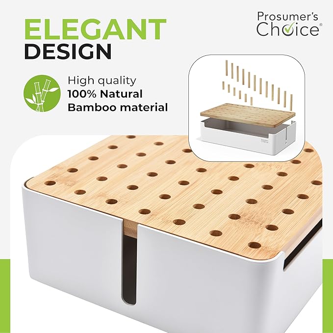 Prosumers Choice Bamboo Charging Station for Multiple Devices - Wooden Charger Organizer with Removable Dividers for Phones, Tablets, and Laptops - 11 Inch Cable Organizer Box - Space-Saving Desk Dock