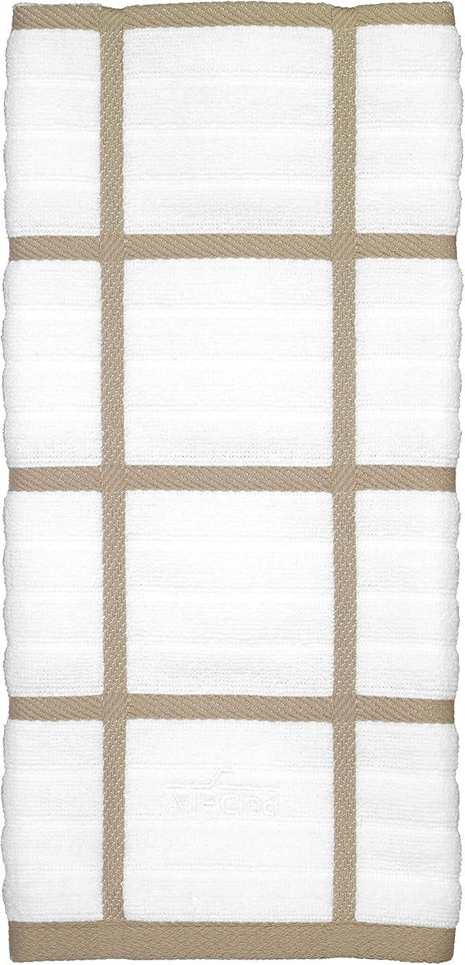 All-Clad Checked Kitchen Towel: Highly Absorbent, Super Soft Long Lasting - 100% Cotton, 17"x30" Tea Towel for Cleaning & Drying Dishes, Pans, Glassware, or Countertops, (1-Pack), Cappuccino