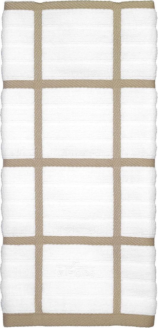 All-Clad Checked Kitchen Towel: Highly Absorbent, Super Soft Long Lasting - 100% Cotton, 17"x30" Tea Towel for Cleaning & Drying Dishes, Pans, Glassware, or Countertops, (1-Pack), Cappuccino