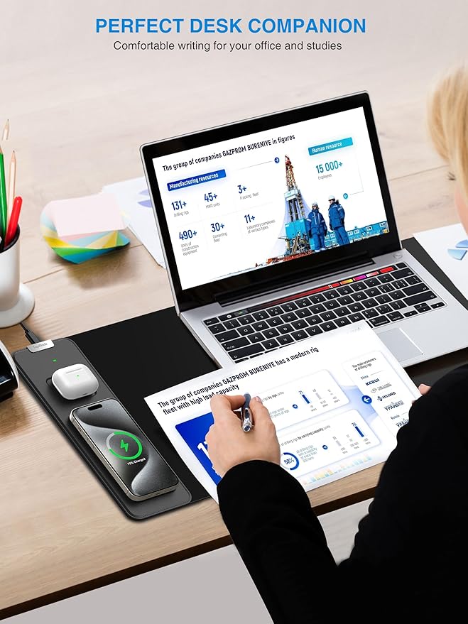 TopMade Mouse Pad with 15W Fast Wireless Charging, 31.5"x11.81" XL Large Gaming Waterproof Desk Pad with Ultra-Smooth Surface, Non-Slip Base, Classic Black Computer Desk Mat for MacBook, PC, Laptop