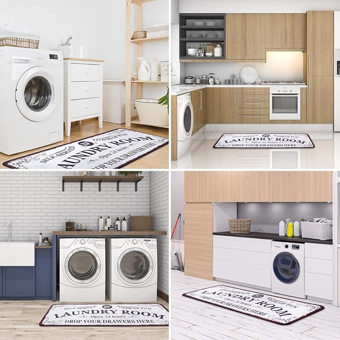 Laundry Room Long Rug Area Rug Non-Slip Floor Mat Waterproof Farmhouse Carpet for Kitchen 72" x 24"(White-1)