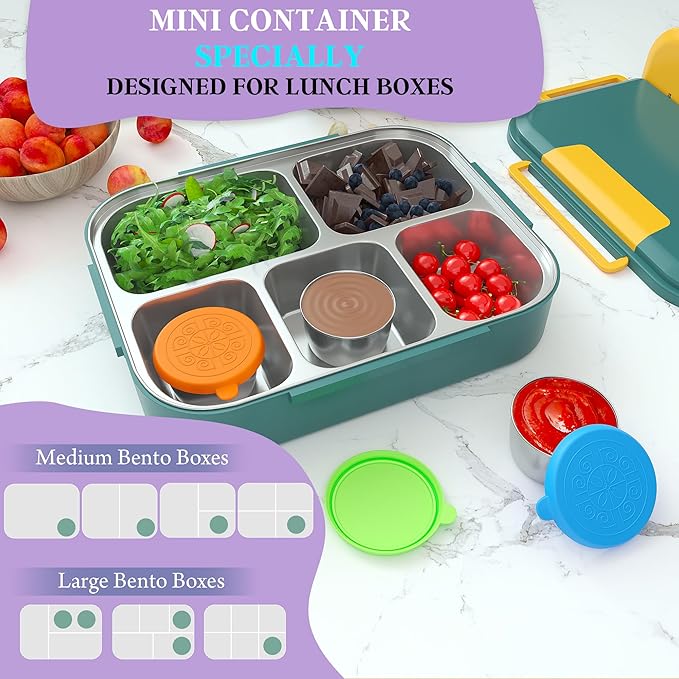 6x2.7 Oz Salad Dressing Container to Go,Handy Leakproof Stainless Steel Meal Prep Containers Reusable,Sauce Containers for Lunch Box, Picnics, Travel, Office and Kitchen Storage