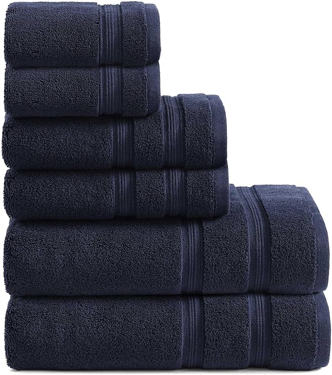Tommy Hilfiger - Bath Towels, Ultra-Soft & Quick Drying with Zero Twist, 600 GSM Bathroom Towels with Iconic Flag Accent (Harborside Solid Navy, 6 Piece)
